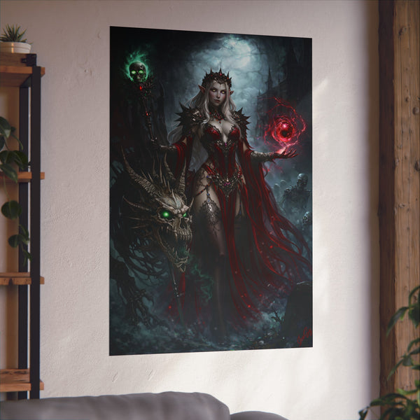 Necromancer in Red with Young Undead Dragon - Fantasy Art Poster