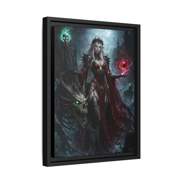 Necromancer in Red with Young Undead Dragon - Framed Canvas  Fantasy Wall Art