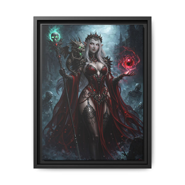 Necromancer in Red with Hatchling Undead Dragon - Framed Canvas  Fantasy Wall Art