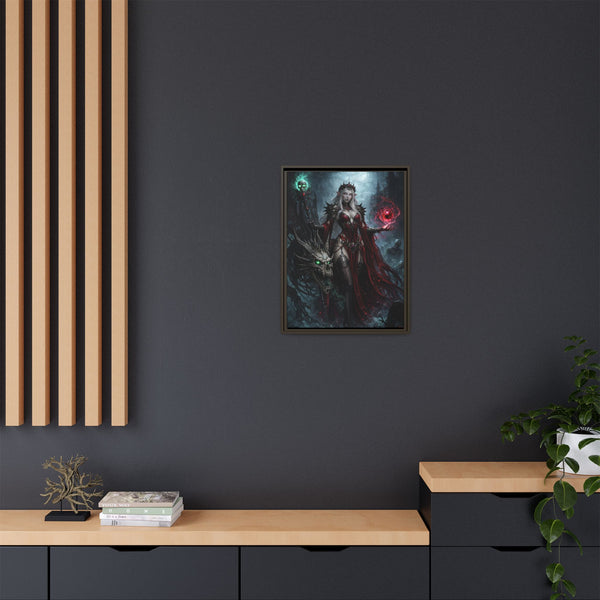 Necromancer in Red with Young Undead Dragon - Framed Canvas  Fantasy Wall Art