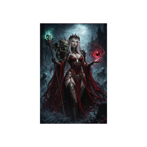 Necromancer in Red with Hatchling Undead Dragon - Fantasy Art Poster