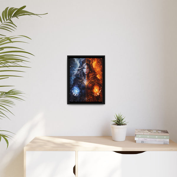 Fire & Ice Changeling Sorceress - Framed Canvas  Fantasy Wall Art