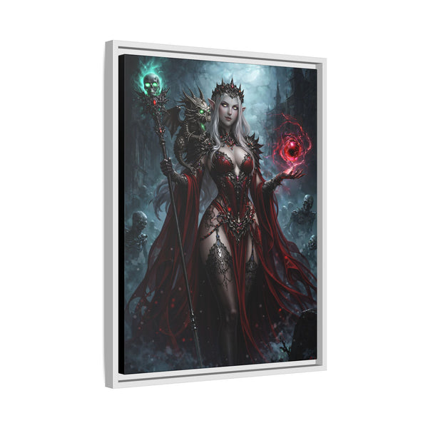 Necromancer in Red with Hatchling Undead Dragon - Framed Canvas  Fantasy Wall Art