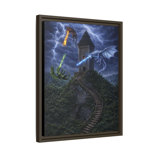 Dragon Tower Battle | Framed Fantasy Canvas Wall Art