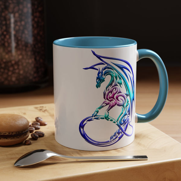 Dragon Accent Coffee Mug - Sapphire / Purple / Fuchsia  &  Aqua Ombre - 11oz