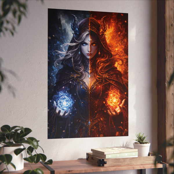 Fire & Ice Changeling Sorceress - Fantasy Art Poster