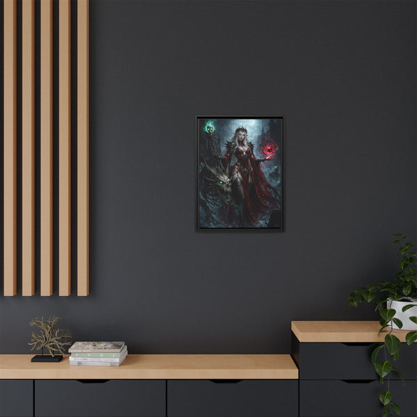 Necromancer in Red with Young Undead Dragon - Framed Canvas  Fantasy Wall Art