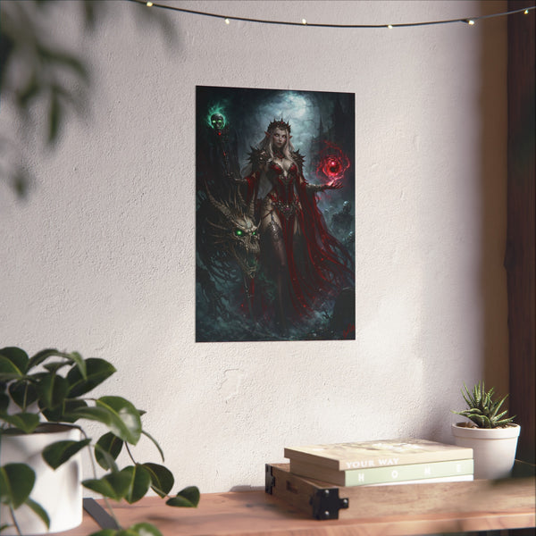 Necromancer in Red with Young Undead Dragon - Fantasy Art Poster