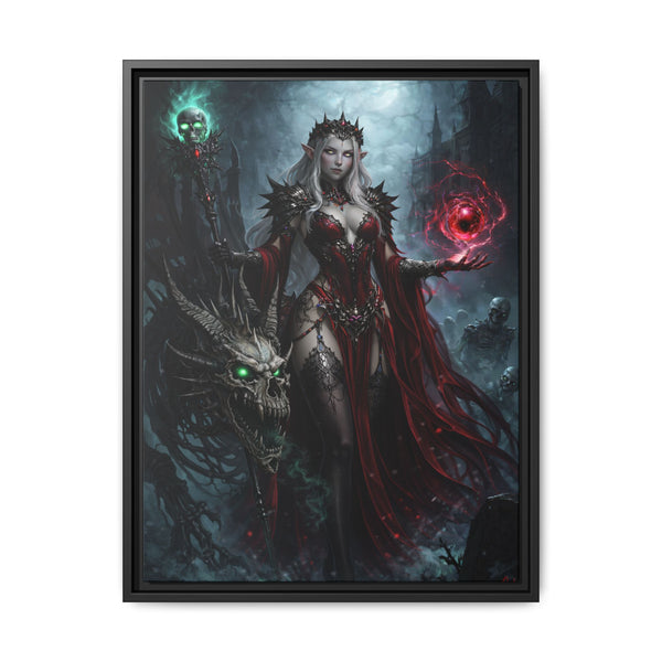Necromancer in Red with Young Undead Dragon - Framed Canvas  Fantasy Wall Art