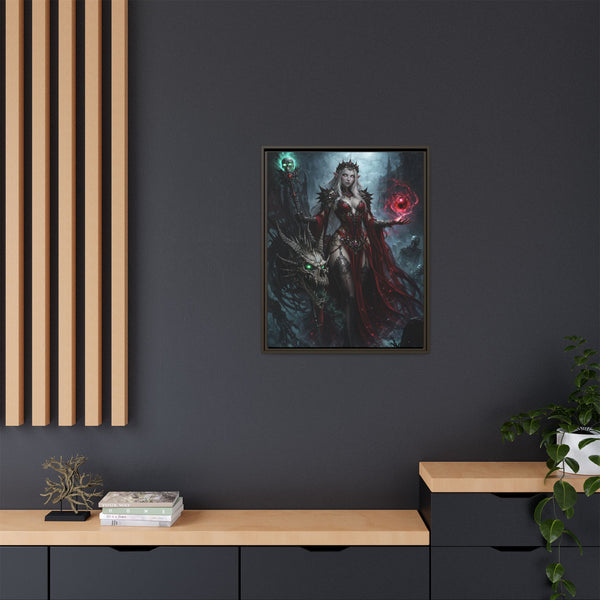 Necromancer in Red with Young Undead Dragon - Framed Canvas  Fantasy Wall Art