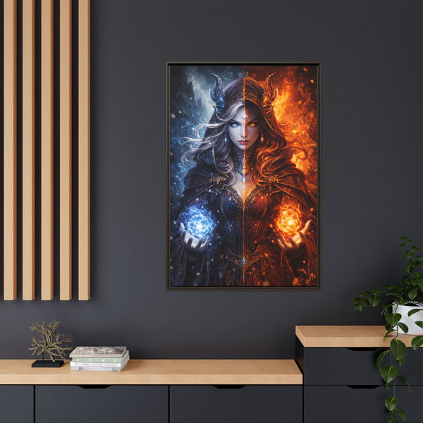 Fire & Ice Changeling Sorceress - Framed Canvas  Fantasy Wall Art