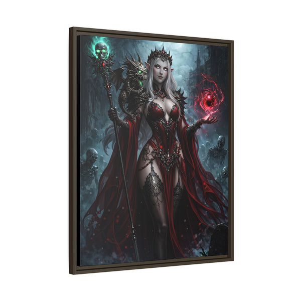Necromancer in Red with Hatchling Undead Dragon - Framed Canvas  Fantasy Wall Art