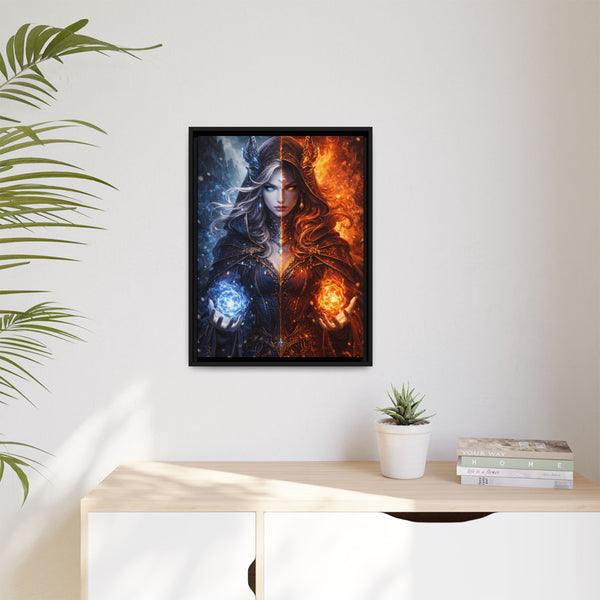 Fire & Ice Changeling Sorceress - Framed Canvas  Fantasy Wall Art