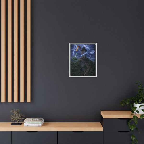 Dragon Tower Battle | Framed Fantasy Canvas Wall Art