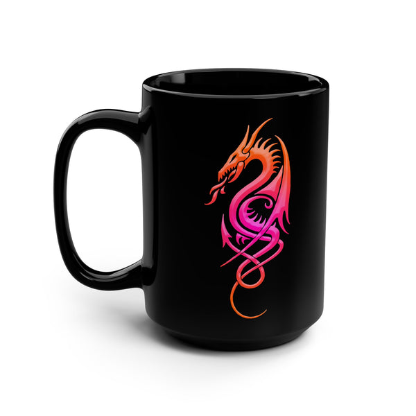 Celtic Neon Dragon - Pink / Orange Ombre - 15oz Black Mug