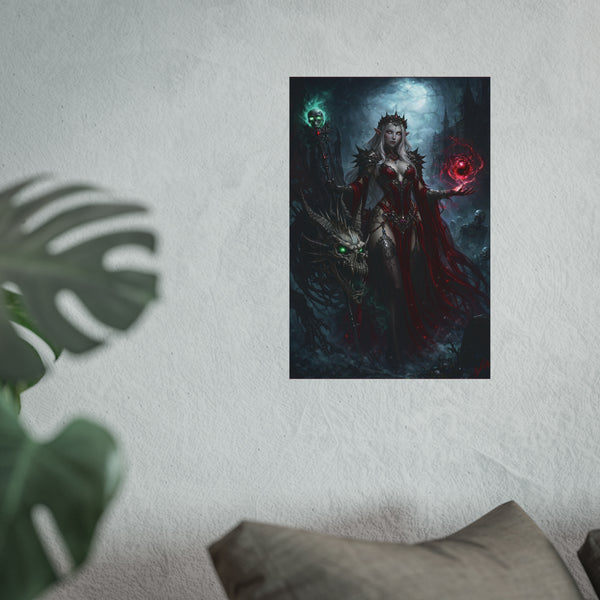 Necromancer in Red with Young Undead Dragon - Fantasy Art Poster