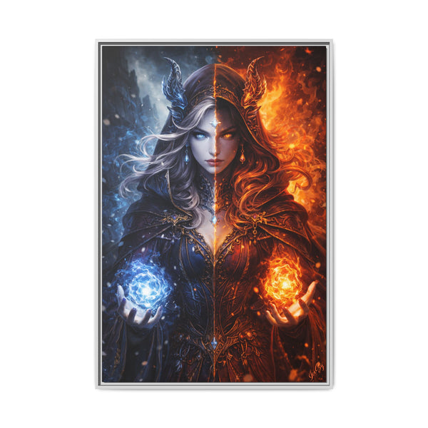 Fire & Ice Changeling Sorceress - Framed Canvas  Fantasy Wall Art