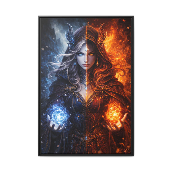 Fire & Ice Changeling Sorceress - Framed Canvas  Fantasy Wall Art
