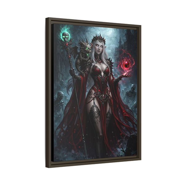 Necromancer in Red with Hatchling Undead Dragon - Framed Canvas  Fantasy Wall Art