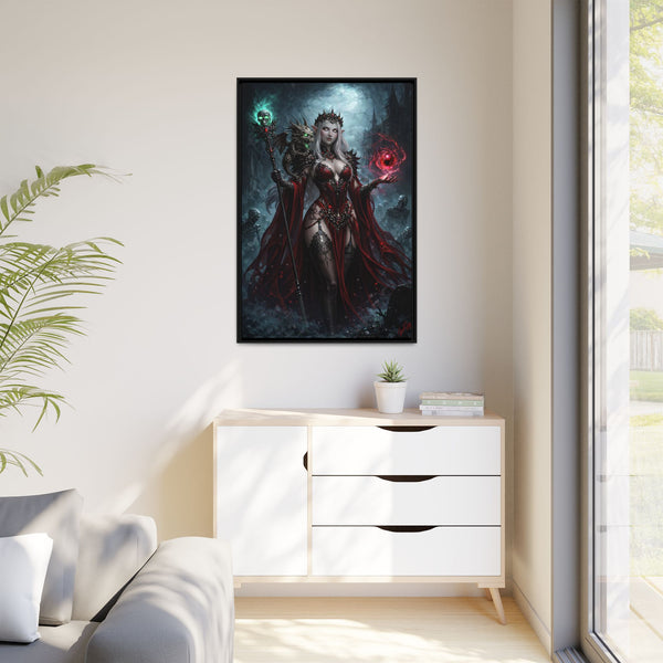 Necromancer in Red with Hatchling Undead Dragon - Framed Canvas  Fantasy Wall Art