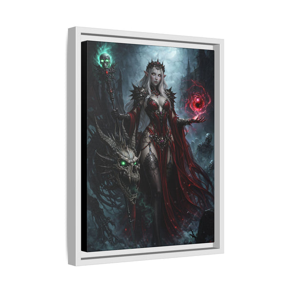 Necromancer in Red with Young Undead Dragon - Framed Canvas  Fantasy Wall Art