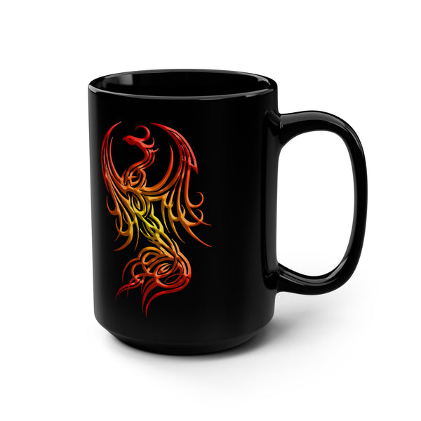 Celtic Neon Phoenix - Orange / Yellow Ombre Dragon - 15oz Black Mug
