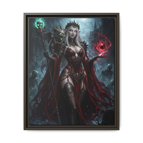 Necromancer in Red with Hatchling Undead Dragon - Framed Canvas  Fantasy Wall Art