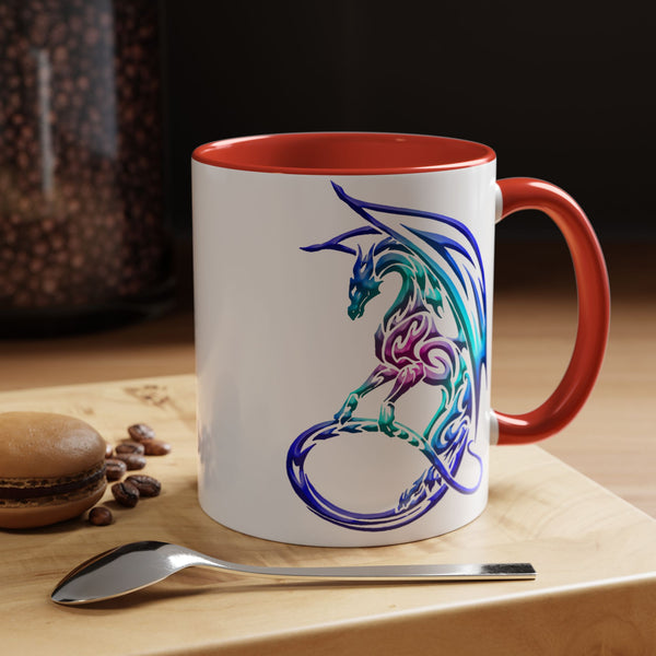 Dragon Accent Coffee Mug - Sapphire / Purple / Fuchsia  &  Aqua Ombre - 11oz