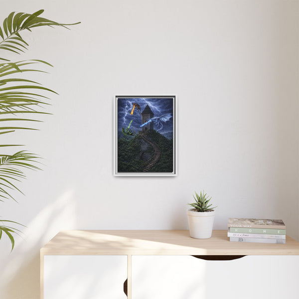 Dragon Tower Battle | Framed Fantasy Canvas Wall Art