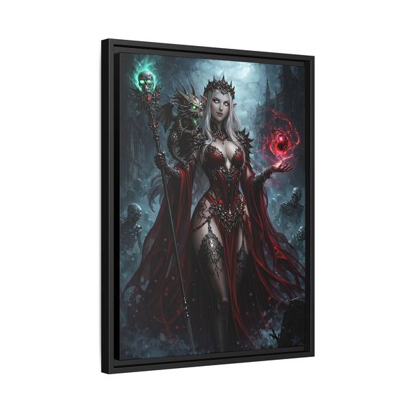 Necromancer in Red with Hatchling Undead Dragon - Framed Canvas  Fantasy Wall Art