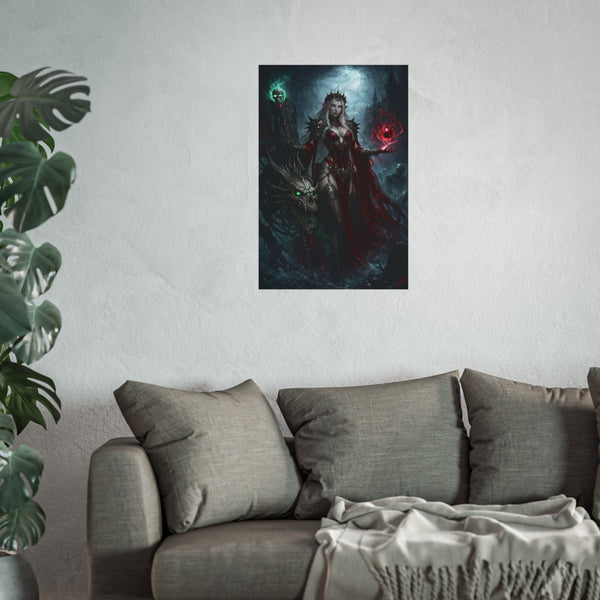 Necromancer in Red with Young Undead Dragon - Fantasy Art Poster