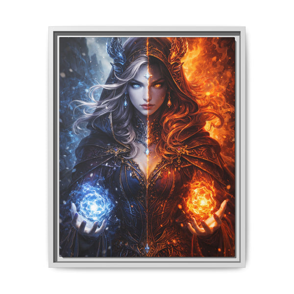 Fire & Ice Changeling Sorceress - Framed Canvas  Fantasy Wall Art