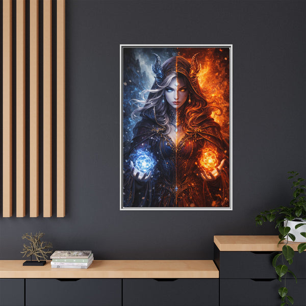 Fire & Ice Changeling Sorceress - Framed Canvas  Fantasy Wall Art