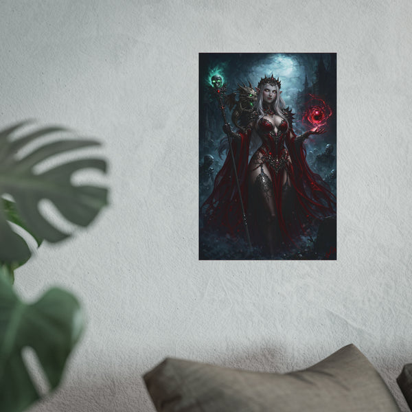 Necromancer in Red with Hatchling Undead Dragon - Fantasy Art Poster