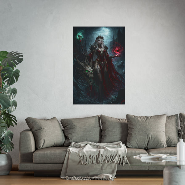 Necromancer in Red with Young Undead Dragon - Fantasy Art Poster