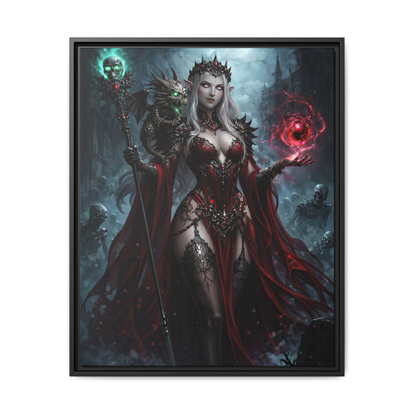 Necromancer in Red with Hatchling Undead Dragon - Framed Canvas  Fantasy Wall Art