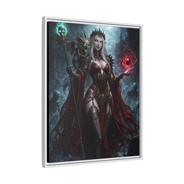 Necromancer in Red with Hatchling Undead Dragon - Framed Canvas  Fantasy Wall Art