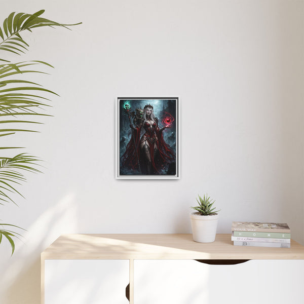 Necromancer in Red with Hatchling Undead Dragon - Framed Canvas  Fantasy Wall Art