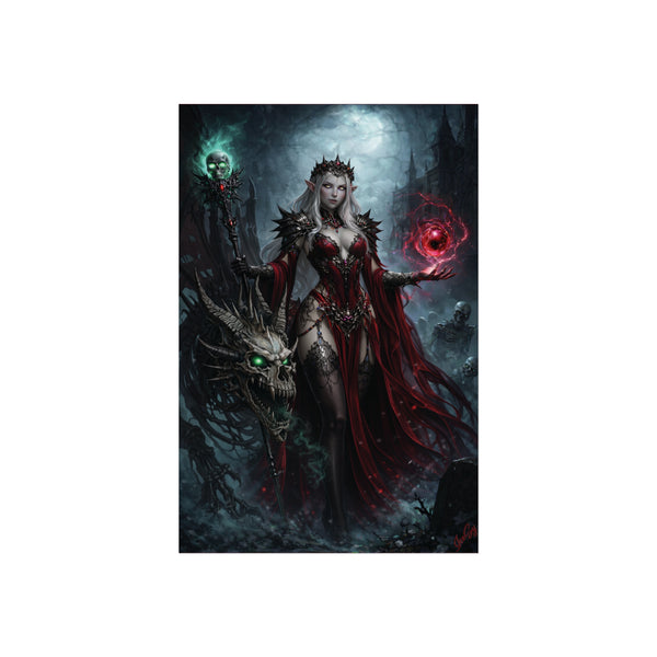 Necromancer in Red with Young Undead Dragon - Fantasy Art Poster