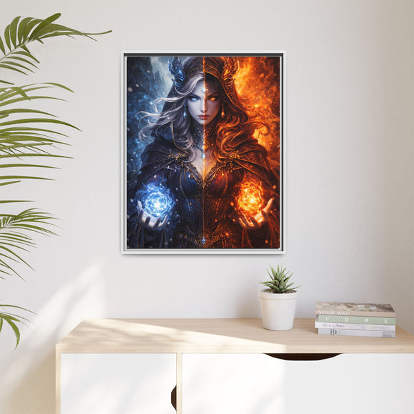 Fire & Ice Changeling Sorceress - Framed Canvas  Fantasy Wall Art