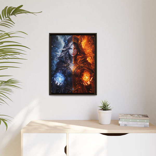 Fire & Ice Changeling Sorceress - Framed Canvas  Fantasy Wall Art