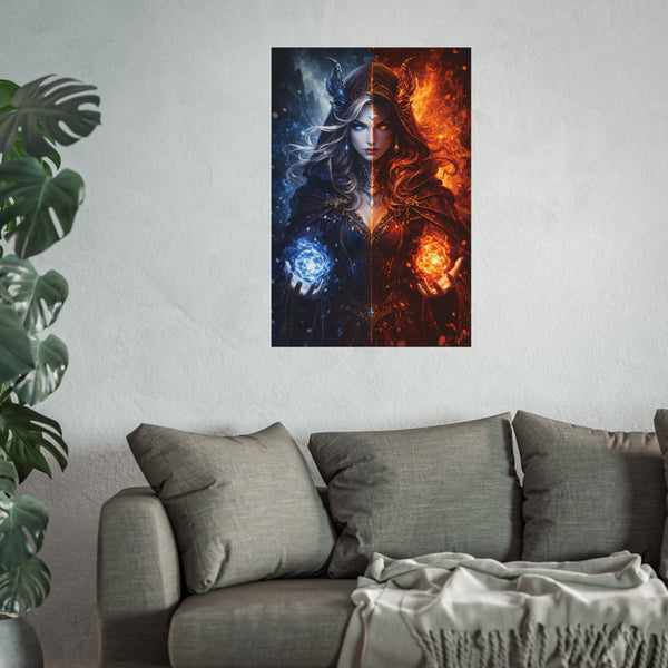 Fire & Ice Changeling Sorceress - Fantasy Art Poster