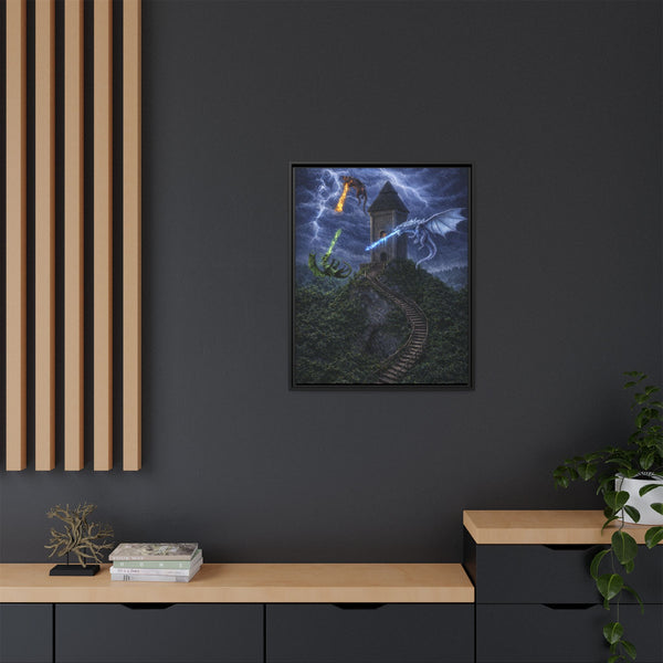 Dragon Tower Battle | Framed Fantasy Canvas Wall Art