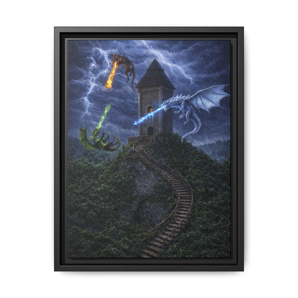 Dragon Tower Battle | Framed Fantasy Canvas Wall Art