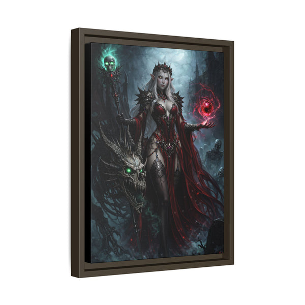 Necromancer in Red with Young Undead Dragon - Framed Canvas  Fantasy Wall Art