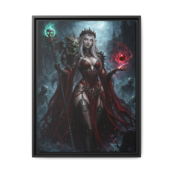 Necromancer in Red with Hatchling Undead Dragon - Framed Canvas  Fantasy Wall Art