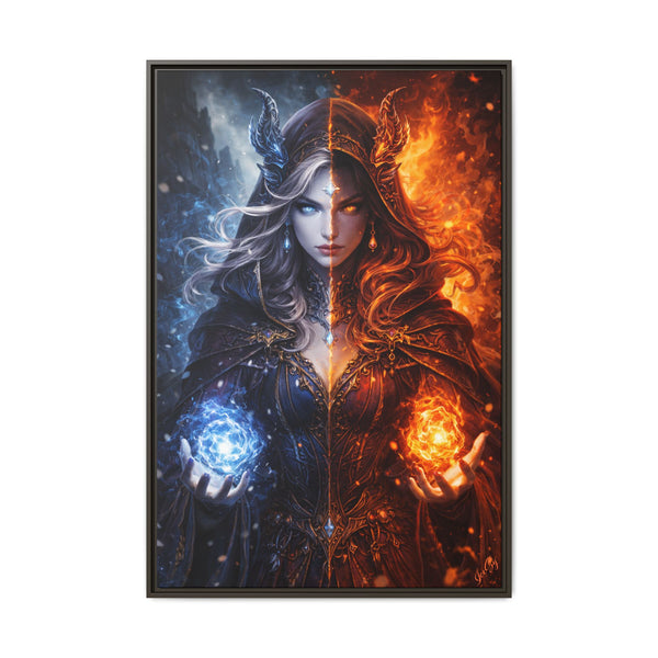 Fire & Ice Changeling Sorceress - Framed Canvas  Fantasy Wall Art
