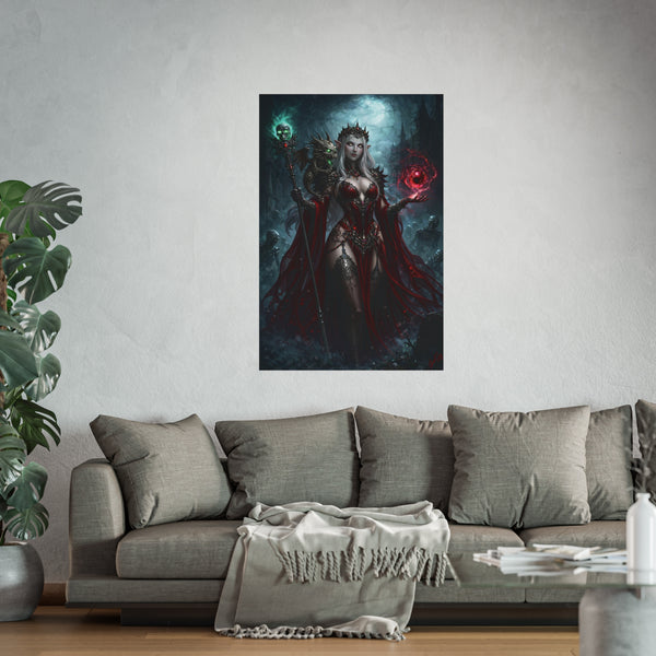 Necromancer in Red with Hatchling Undead Dragon - Fantasy Art Poster