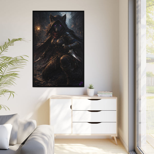 Shadow Wolf Assasin - Framed Canvas  Fantasy Wall Art