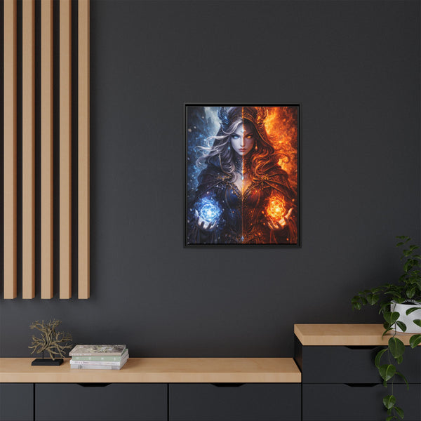 Fire & Ice Changeling Sorceress - Framed Canvas  Fantasy Wall Art